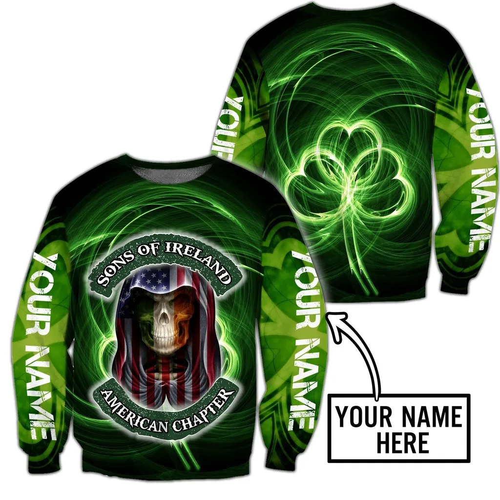 3D All Over Printed Skull Irish St Patrick Day Unisex Shirts Custom Name