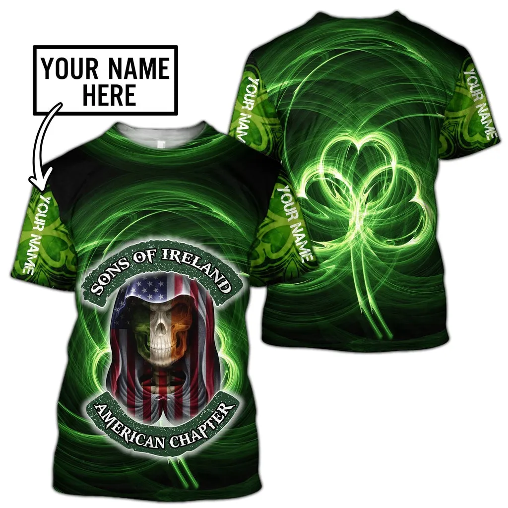 3D All Over Printed Skull Irish St Patrick Day Unisex Shirts Custom Name