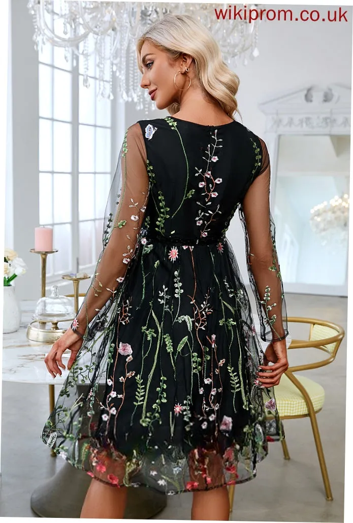 A-line Club Dresses Dresses Tulle Neck Mini Long Elegant Sleeves Leia Round