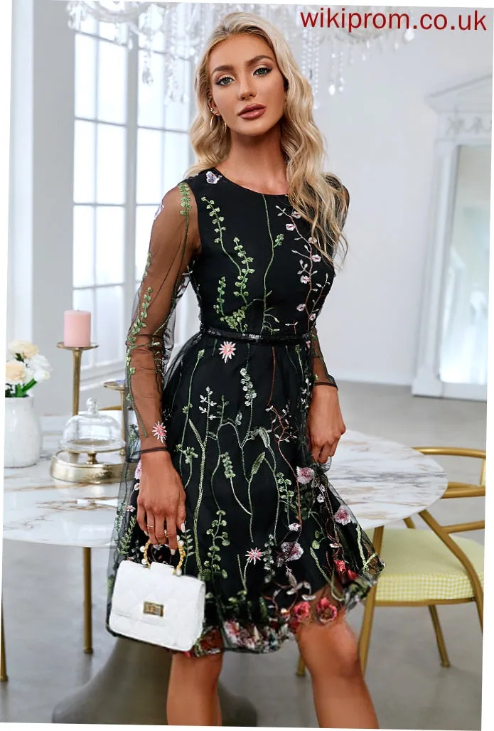 A-line Club Dresses Dresses Tulle Neck Mini Long Elegant Sleeves Leia Round