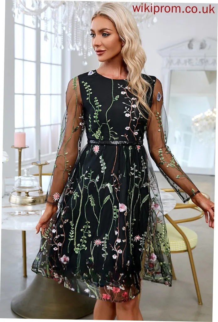 A-line Club Dresses Dresses Tulle Neck Mini Long Elegant Sleeves Leia Round
