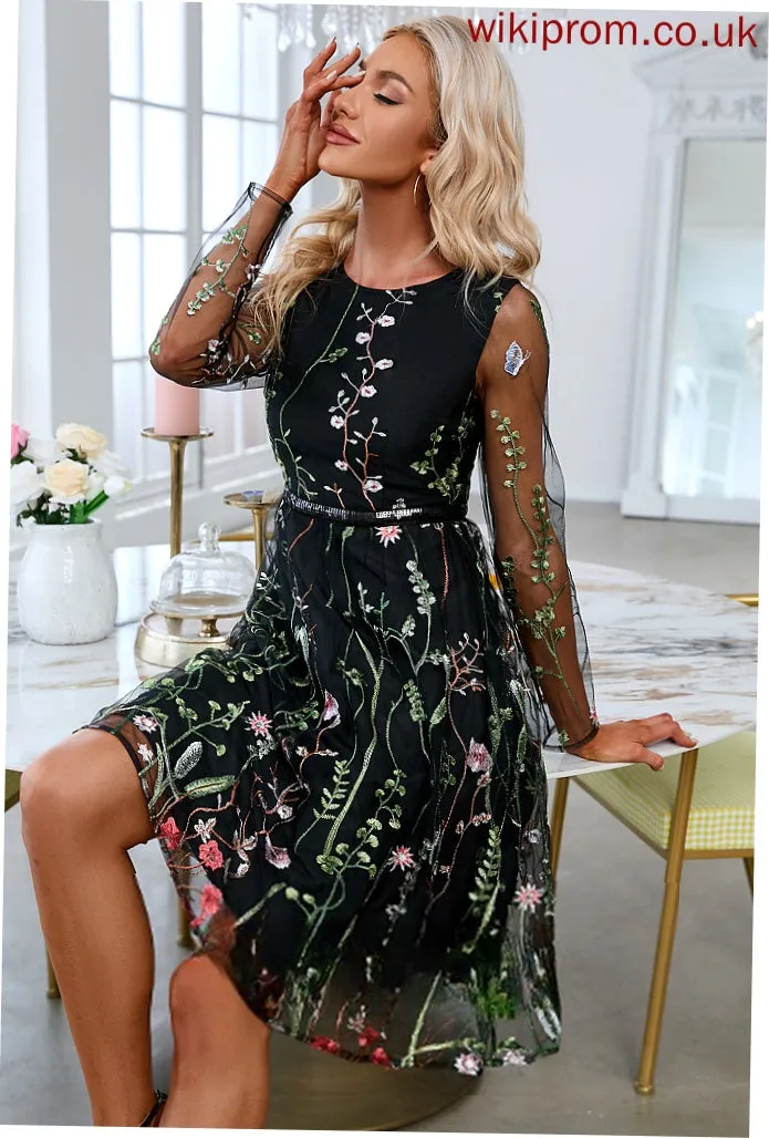 A-line Club Dresses Dresses Tulle Neck Mini Long Elegant Sleeves Leia Round