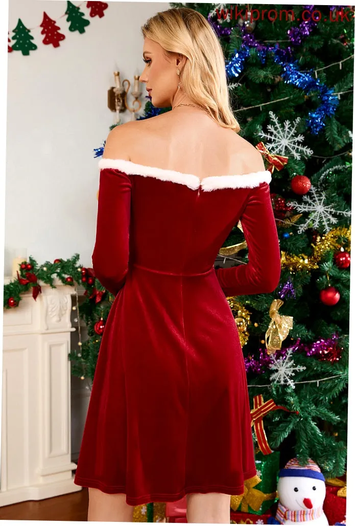 A-line Sleeves Off the Velvet Long Club Dresses Elegant Mini Angela Shoulder Dresses