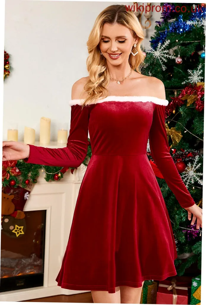 A-line Sleeves Off the Velvet Long Club Dresses Elegant Mini Angela Shoulder Dresses