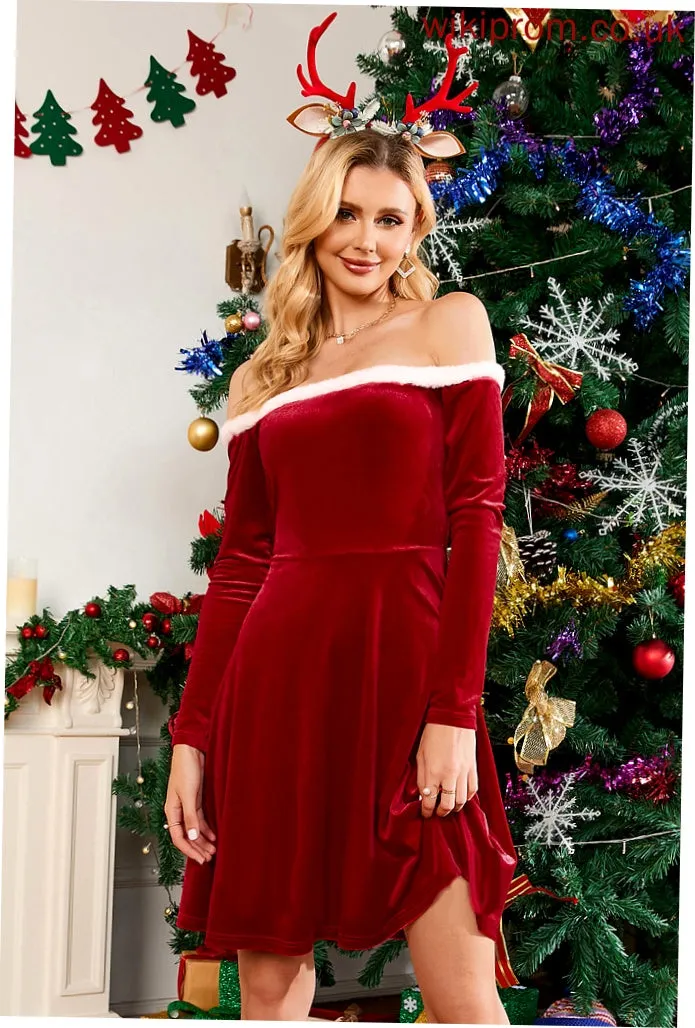 A-line Sleeves Off the Velvet Long Club Dresses Elegant Mini Angela Shoulder Dresses