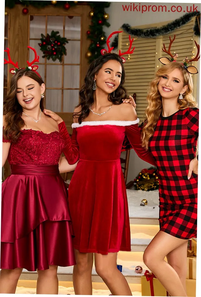A-line Sleeves Off the Velvet Long Club Dresses Elegant Mini Angela Shoulder Dresses
