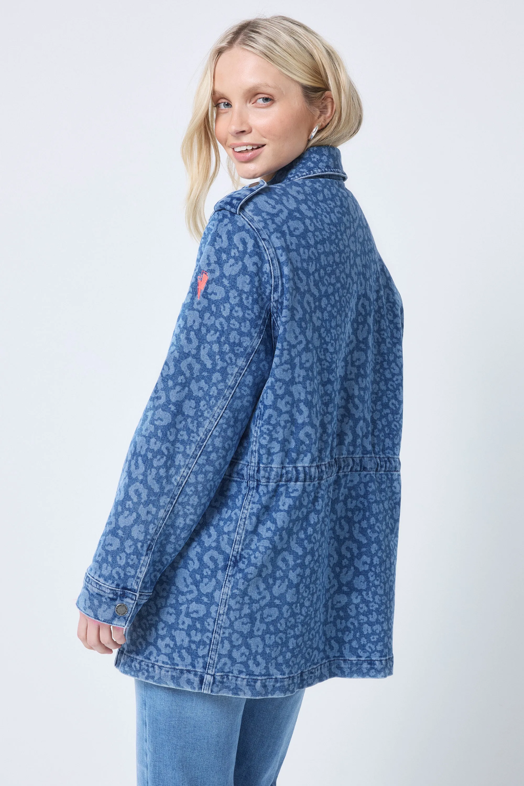 Authentic Indigo Leopard Denim Utility Jacket