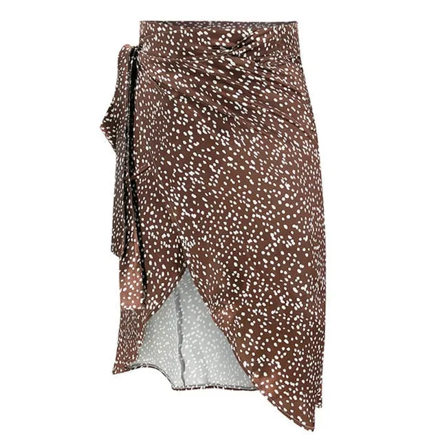 Bandage Wrap Split Summer High waist Party Casual Bandage Tie up Dot Print Asymmetric Skirt