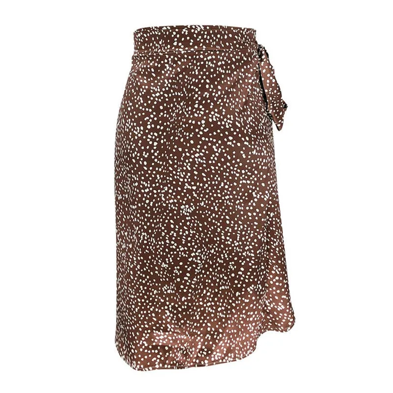 Bandage Wrap Split Summer High waist Party Casual Bandage Tie up Dot Print Asymmetric Skirt