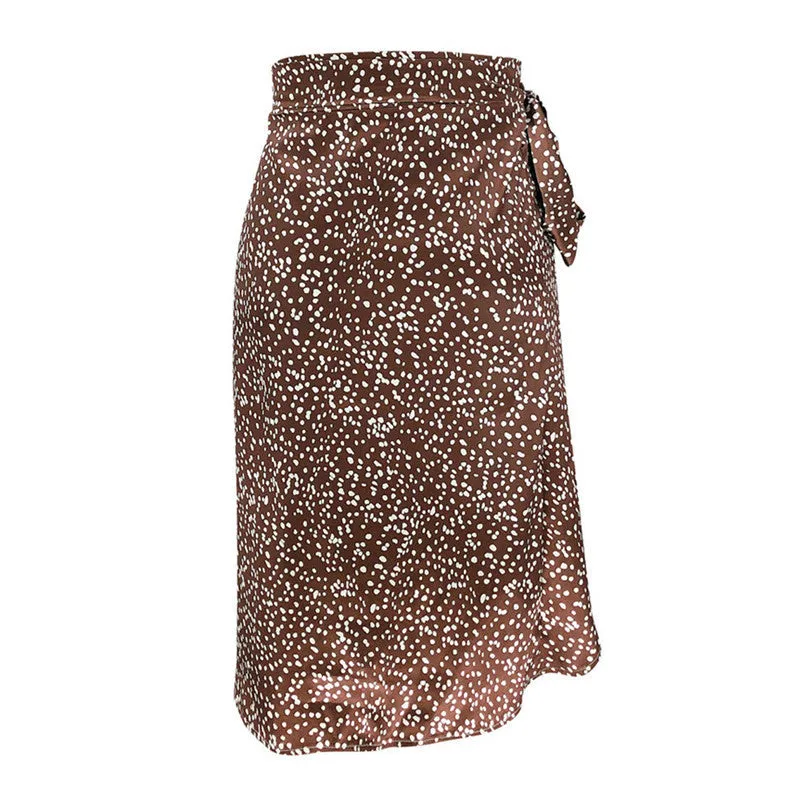 Bandage Wrap Split Summer High waist Party Casual Bandage Tie up Dot Print Asymmetric Skirt