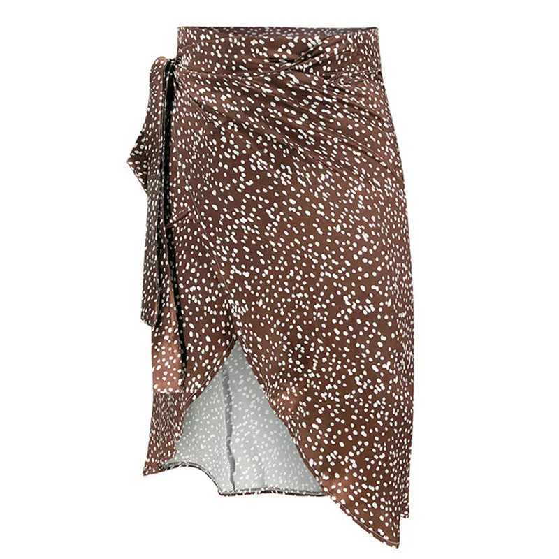Bandage Wrap Split Summer High waist Party Casual Bandage Tie up Dot Print Asymmetric Skirt