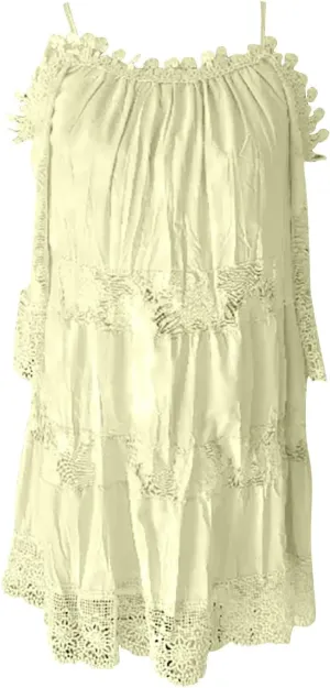 Beach Dresses for Women Lace Patchwork Cold Shoulder Short Sleeve Mini Dress Summer Plus Size Boho Vacation Dress