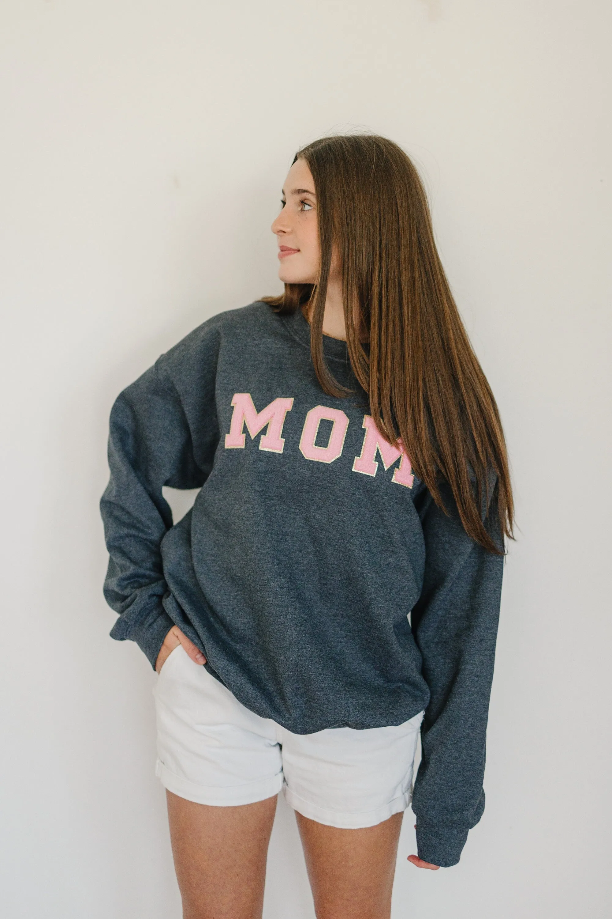 Birthday Gift For Mom | Glitter Patch Mama Sweatshirt | Personalized Chenille Patch Shirt | Varsity Letter Patch Sweatshirt