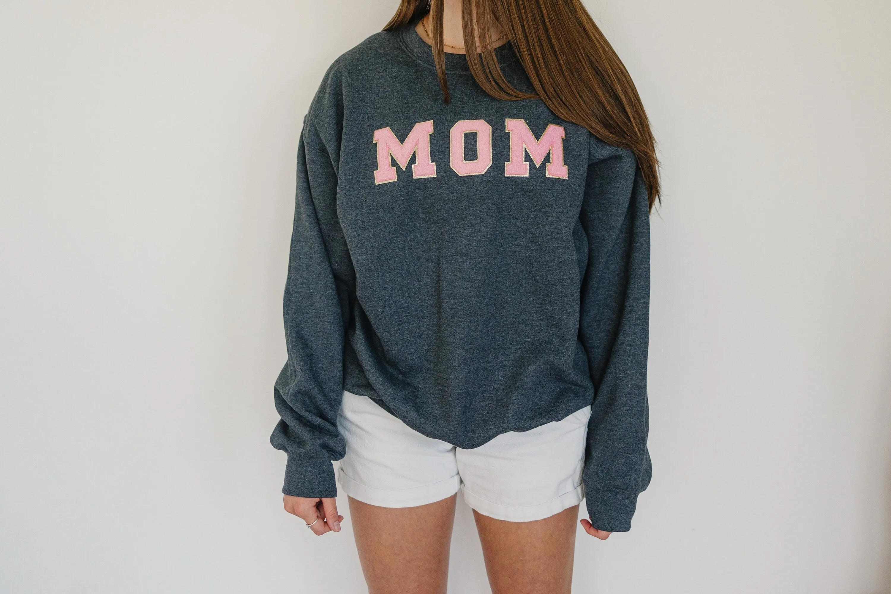 Birthday Gift For Mom | Glitter Patch Mama Sweatshirt | Personalized Chenille Patch Shirt | Varsity Letter Patch Sweatshirt