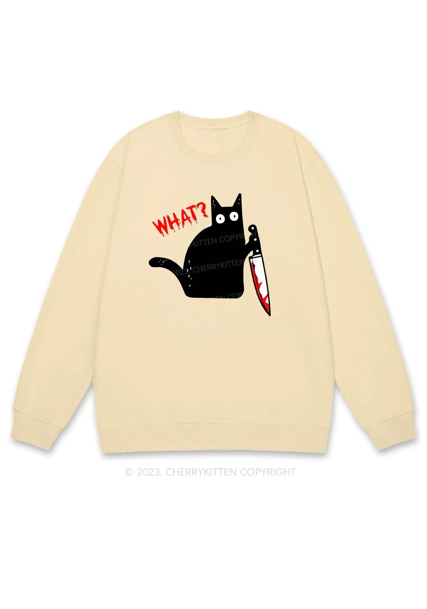 Black Cat Bloodstained Dagger Halloween Y2K Sweatshirt Cherrykitten