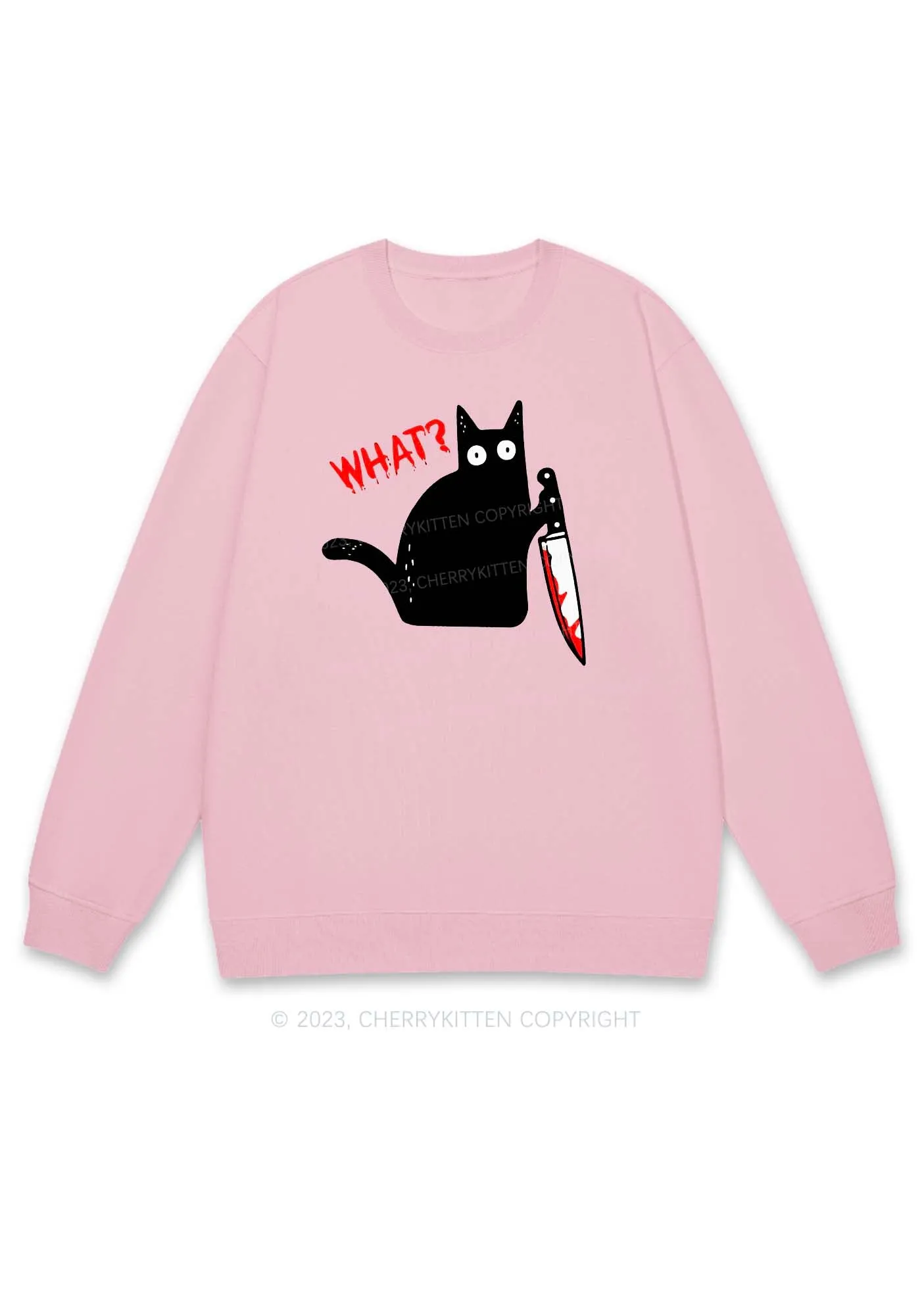 Black Cat Bloodstained Dagger Halloween Y2K Sweatshirt Cherrykitten