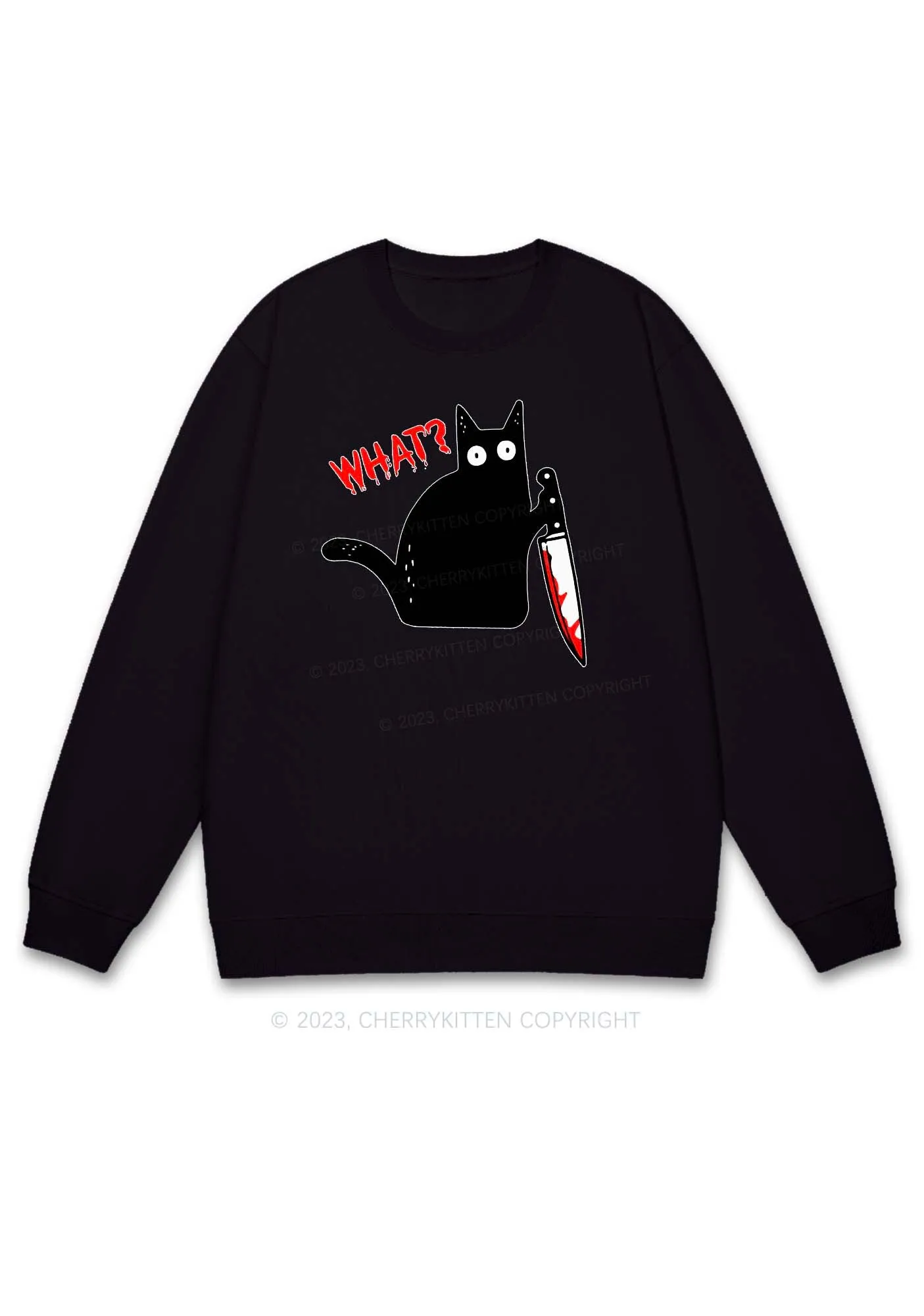Black Cat Bloodstained Dagger Halloween Y2K Sweatshirt Cherrykitten