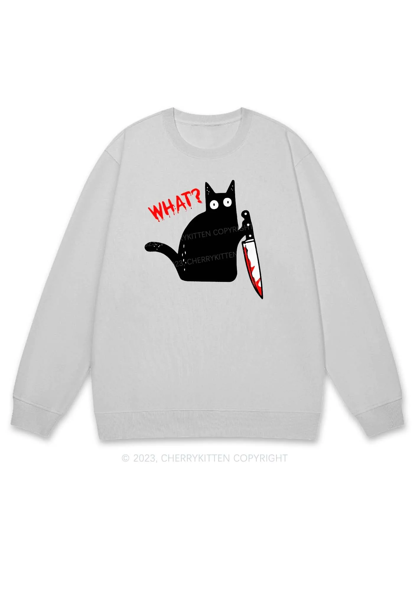 Black Cat Bloodstained Dagger Halloween Y2K Sweatshirt Cherrykitten