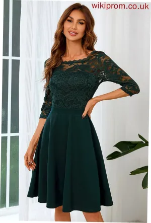 Blends Kenzie Neck 3/4 Elegant Cotton Lace A-line Mini Club Dresses Round Dresses Sleeves