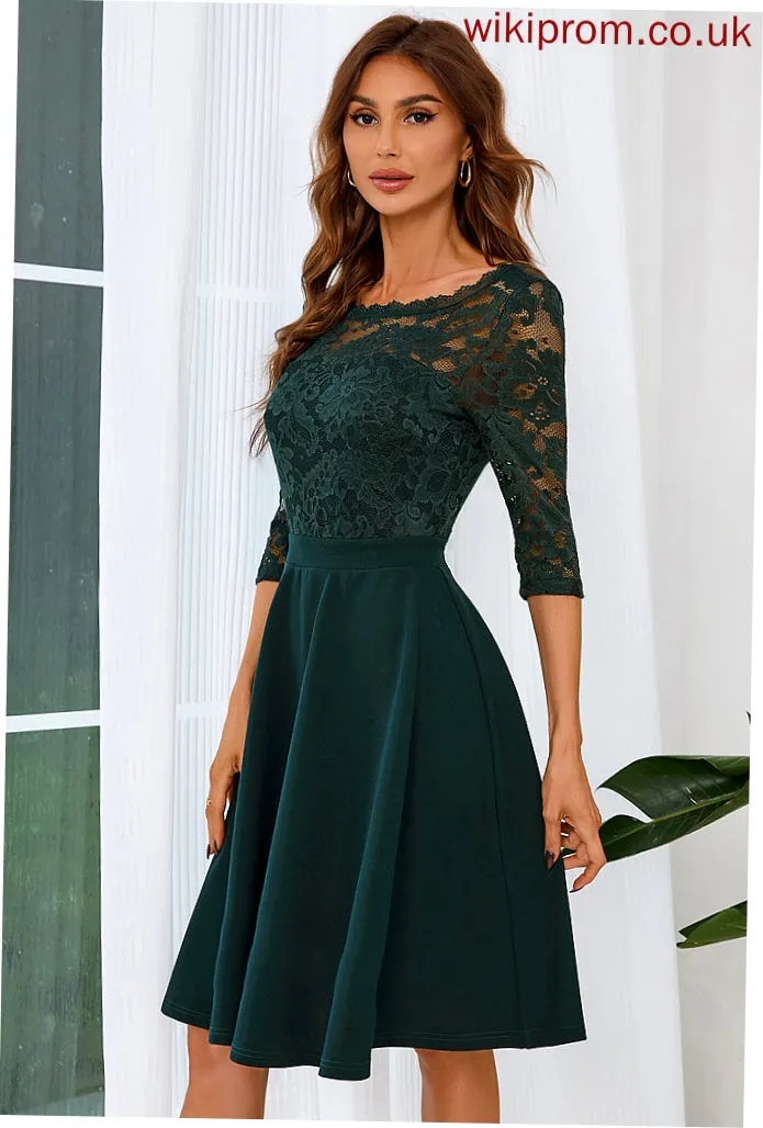 Blends Kenzie Neck 3/4 Elegant Cotton Lace A-line Mini Club Dresses Round Dresses Sleeves
