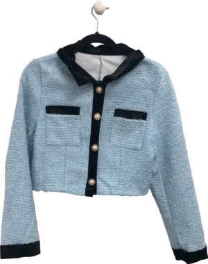 Blue Cropped Button-Up Jacket with Hood UK S