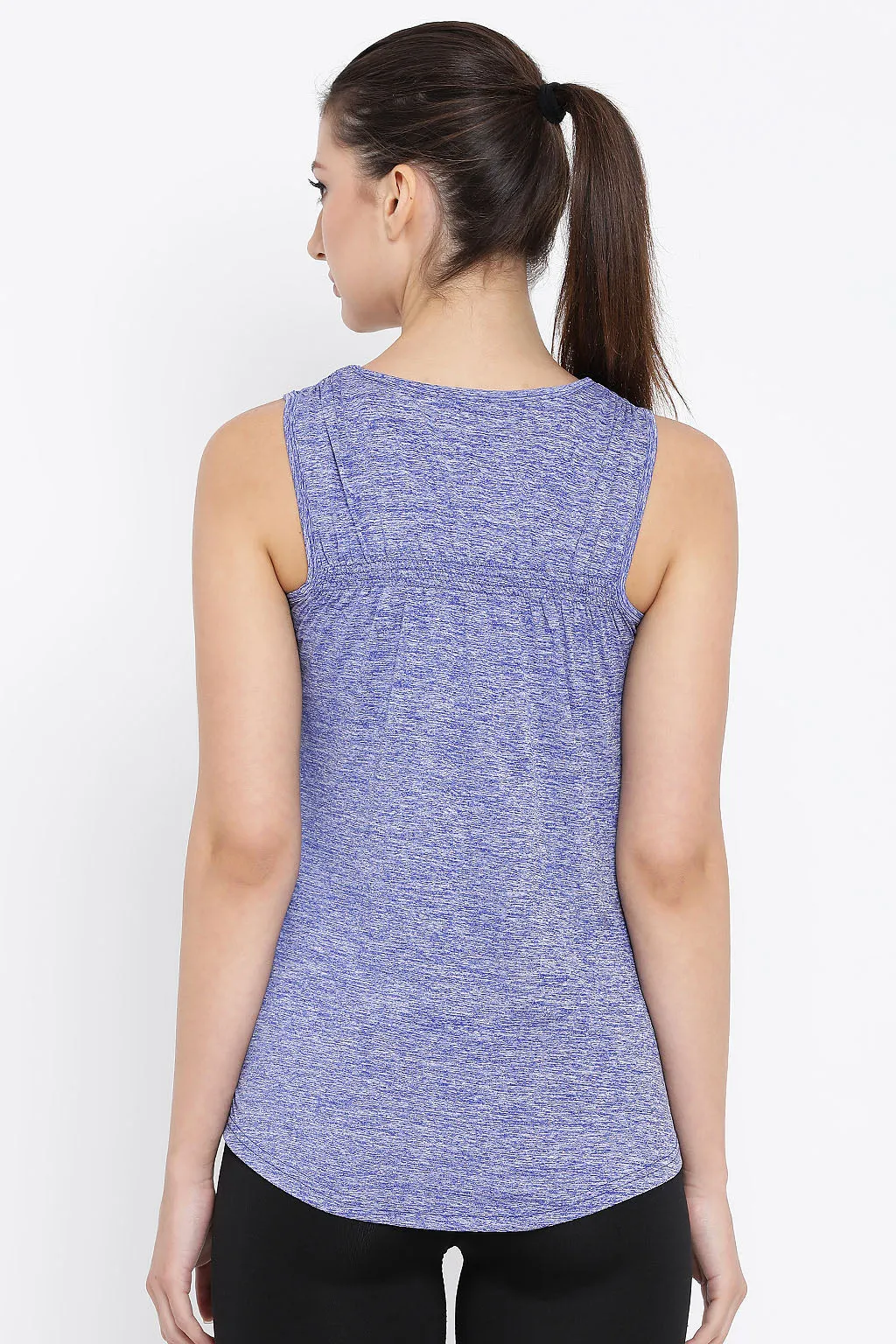 Blue Polyester Comfort Fit Sleeveless T-Shirt