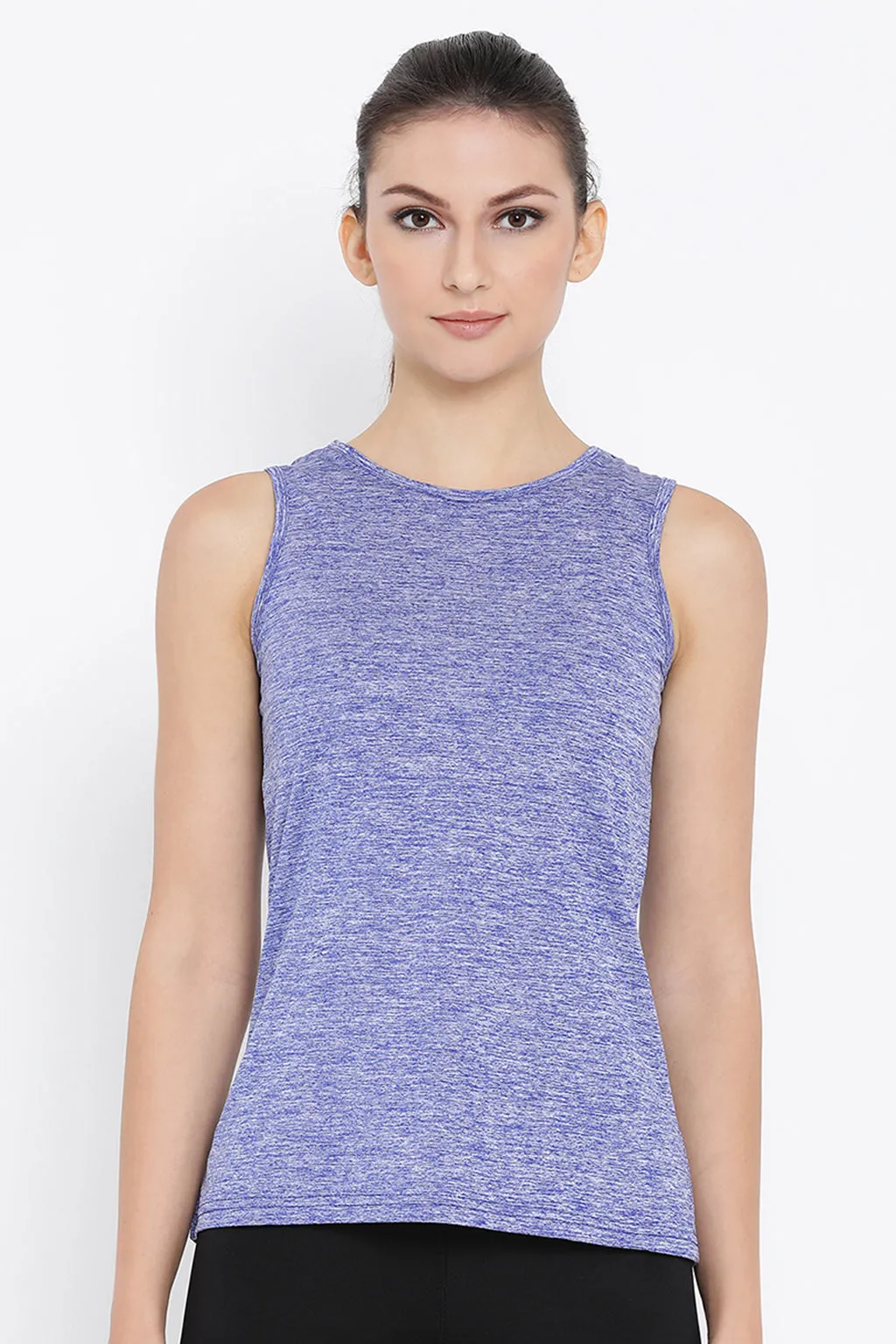 Blue Polyester Comfort Fit Sleeveless T-Shirt