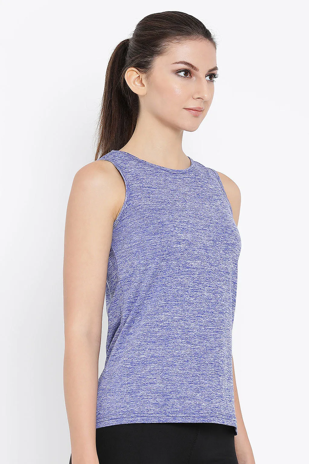 Blue Polyester Comfort Fit Sleeveless T-Shirt