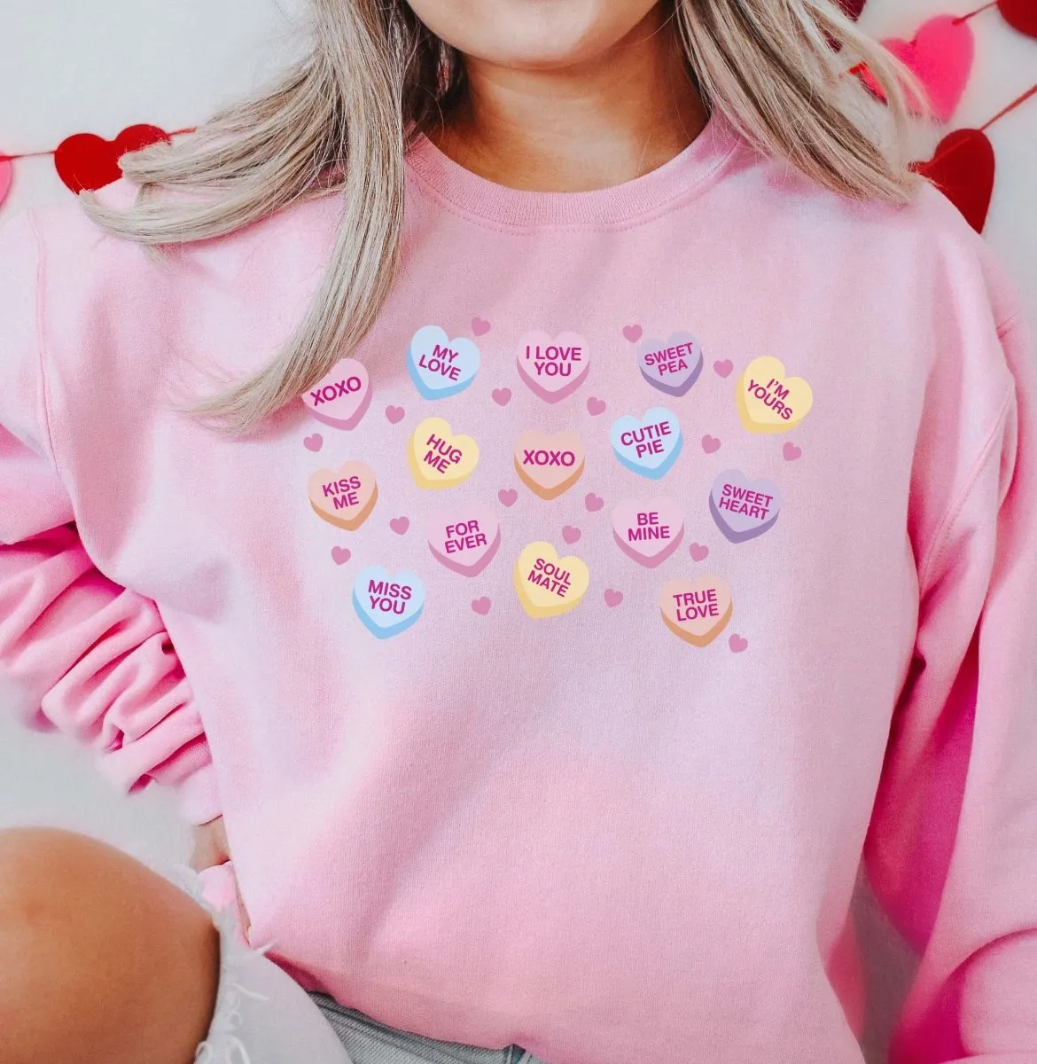 Candy Heart Collage Wholesale Crewneck Sweatshirt