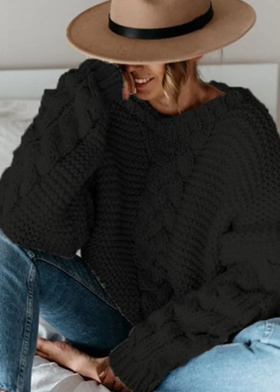 Casual Beige V Neck Thick Cable Knit Sweaters Fall