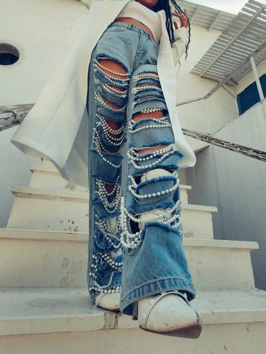 Chic Jeans With Pearls