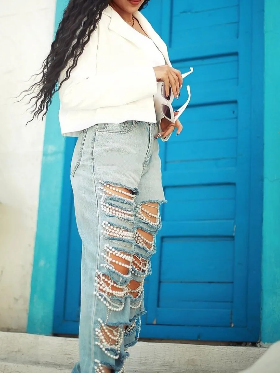 Chic Jeans With Pearls