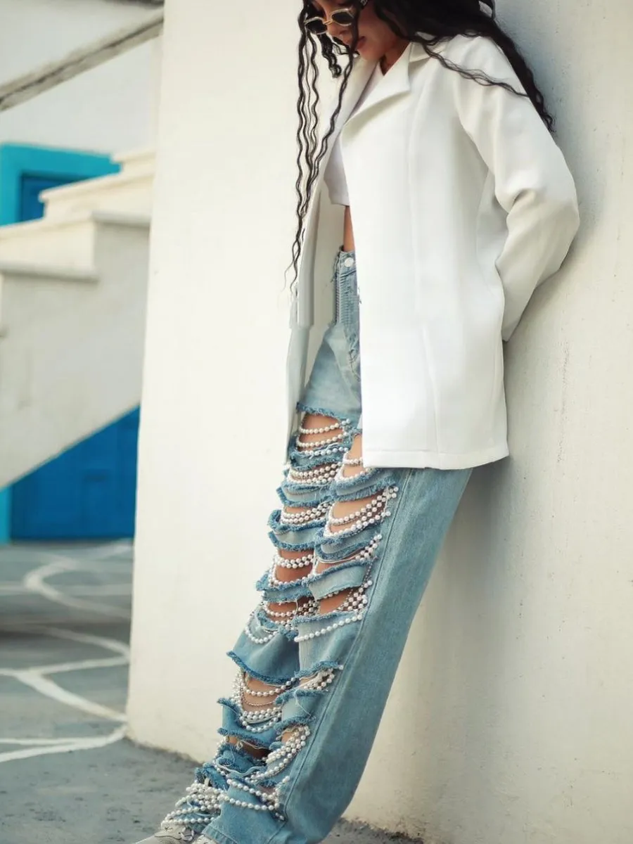 Chic Jeans With Pearls