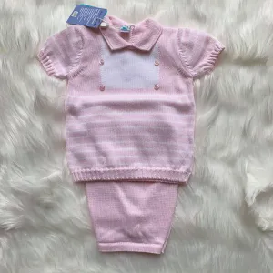 CLEARANCE DEAL - Pangasa Baby - Baby Girls Pink & White Stripe 2pc Knitted Set 9m