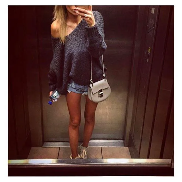 Clearance Loose Pullover Knit Solid Color Sweater