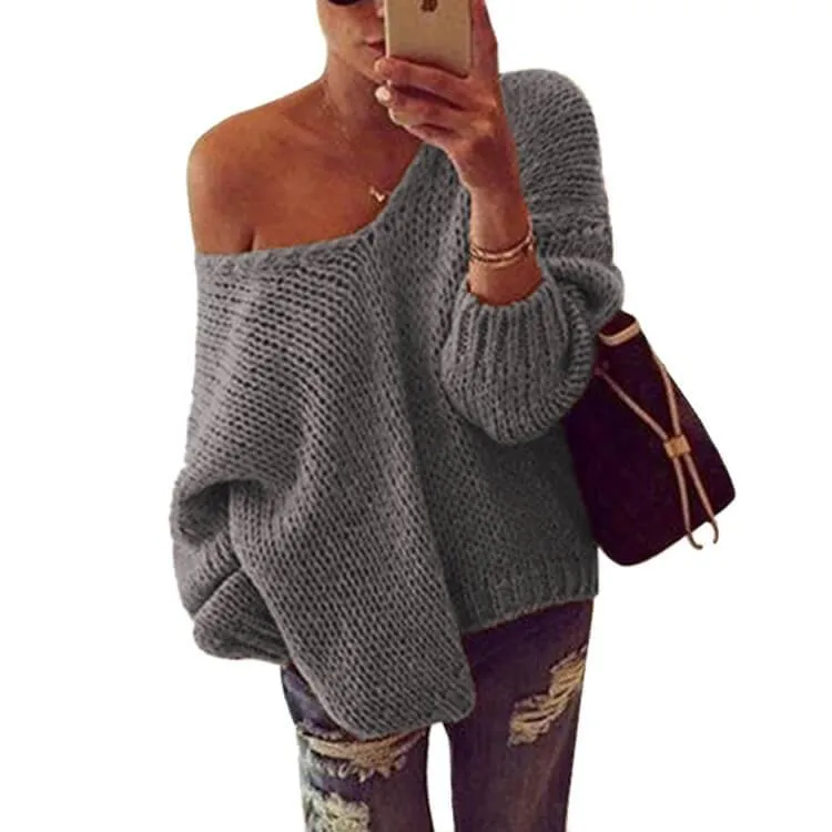 Clearance Loose Pullover Knit Solid Color Sweater