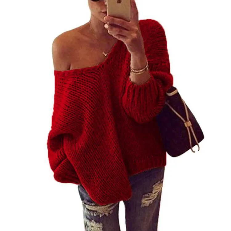 Clearance Loose Pullover Knit Solid Color Sweater