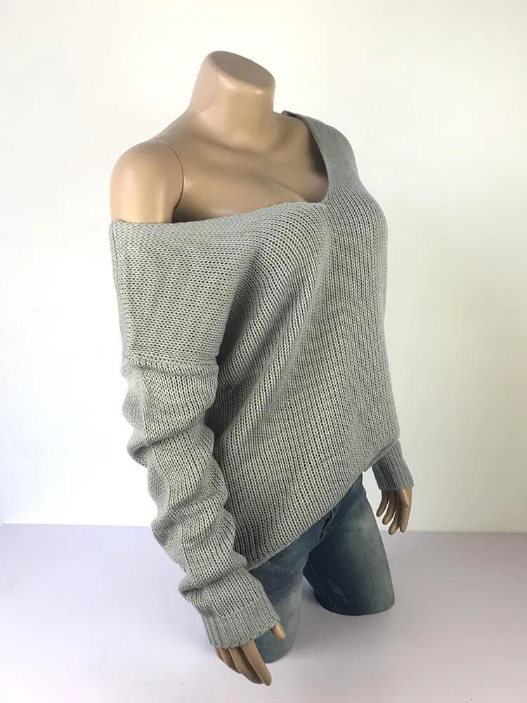 Clearance Loose Pullover Knit Solid Color Sweater
