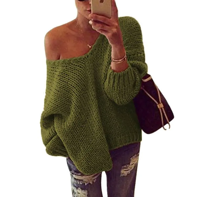 Clearance Loose Pullover Knit Solid Color Sweater