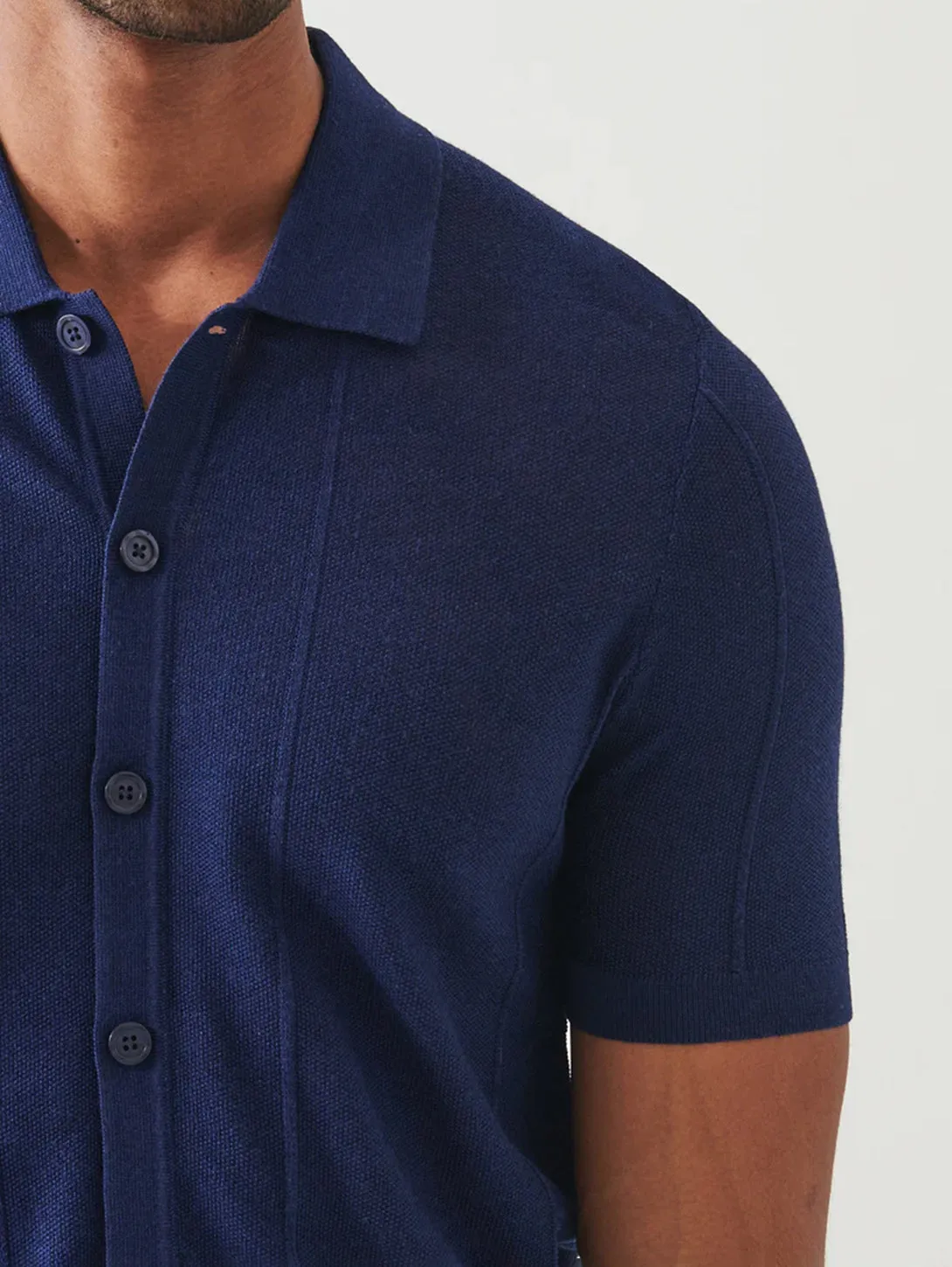 Cotton Cashmere Blend Knit Shirt - Navy