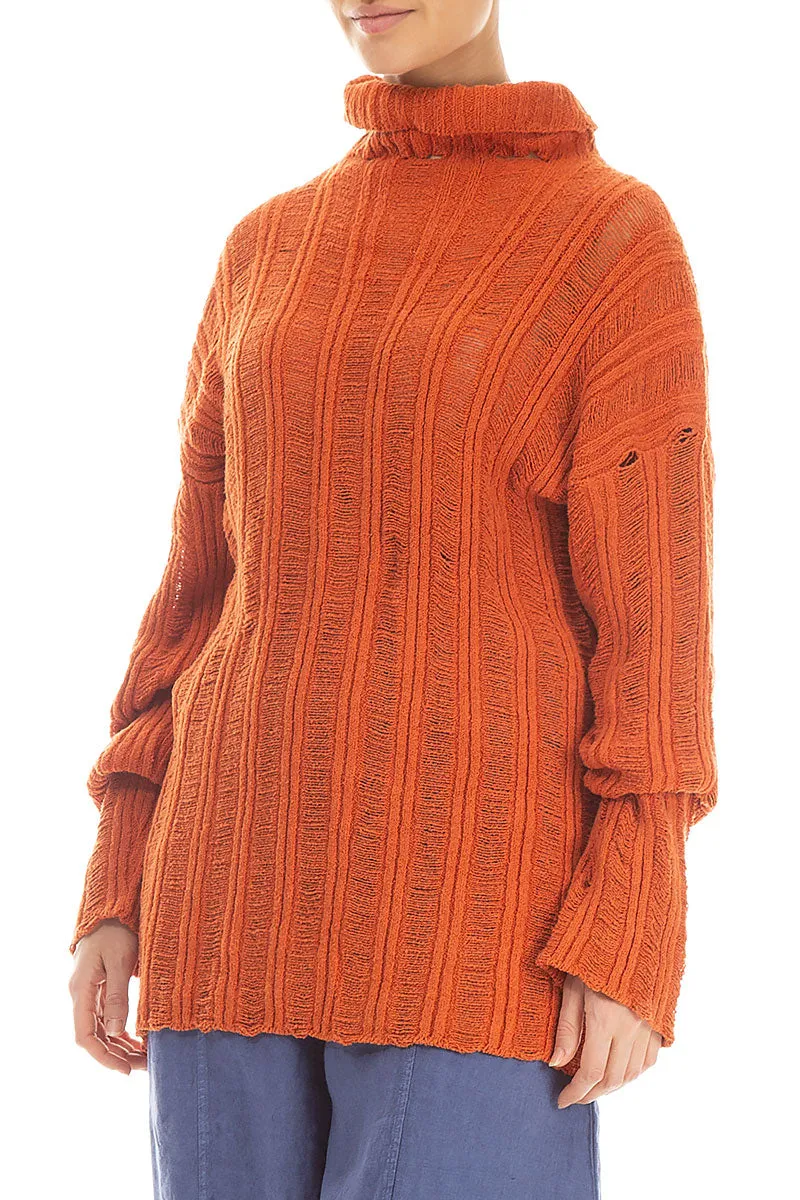 Cowl Neck Ribbed Burnt Orange Cotton Jumper