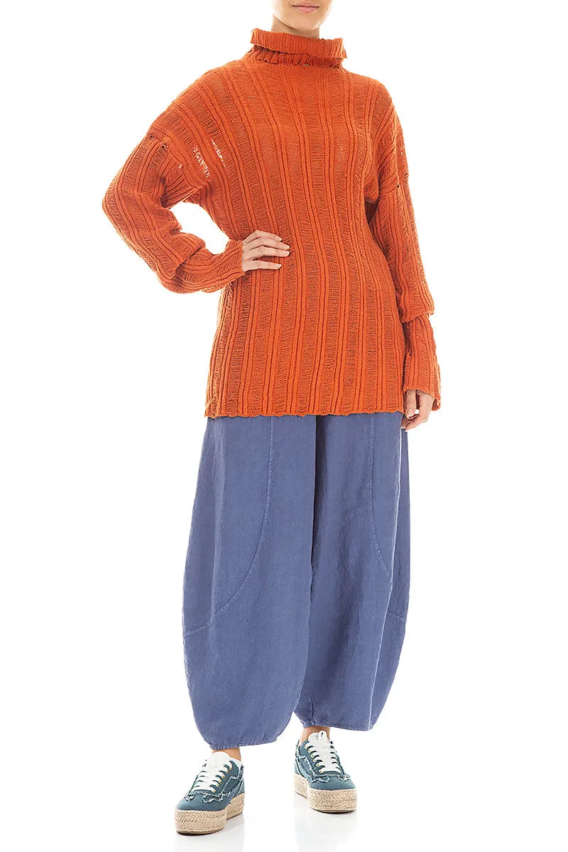 Cowl Neck Ribbed Burnt Orange Cotton Jumper
