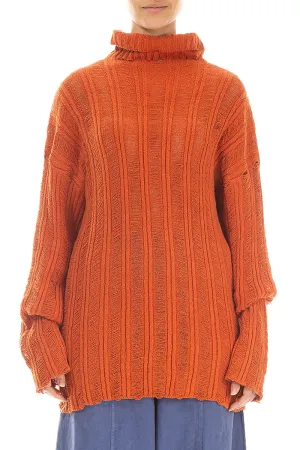Cowl Neck Ribbed Burnt Orange Cotton Jumper