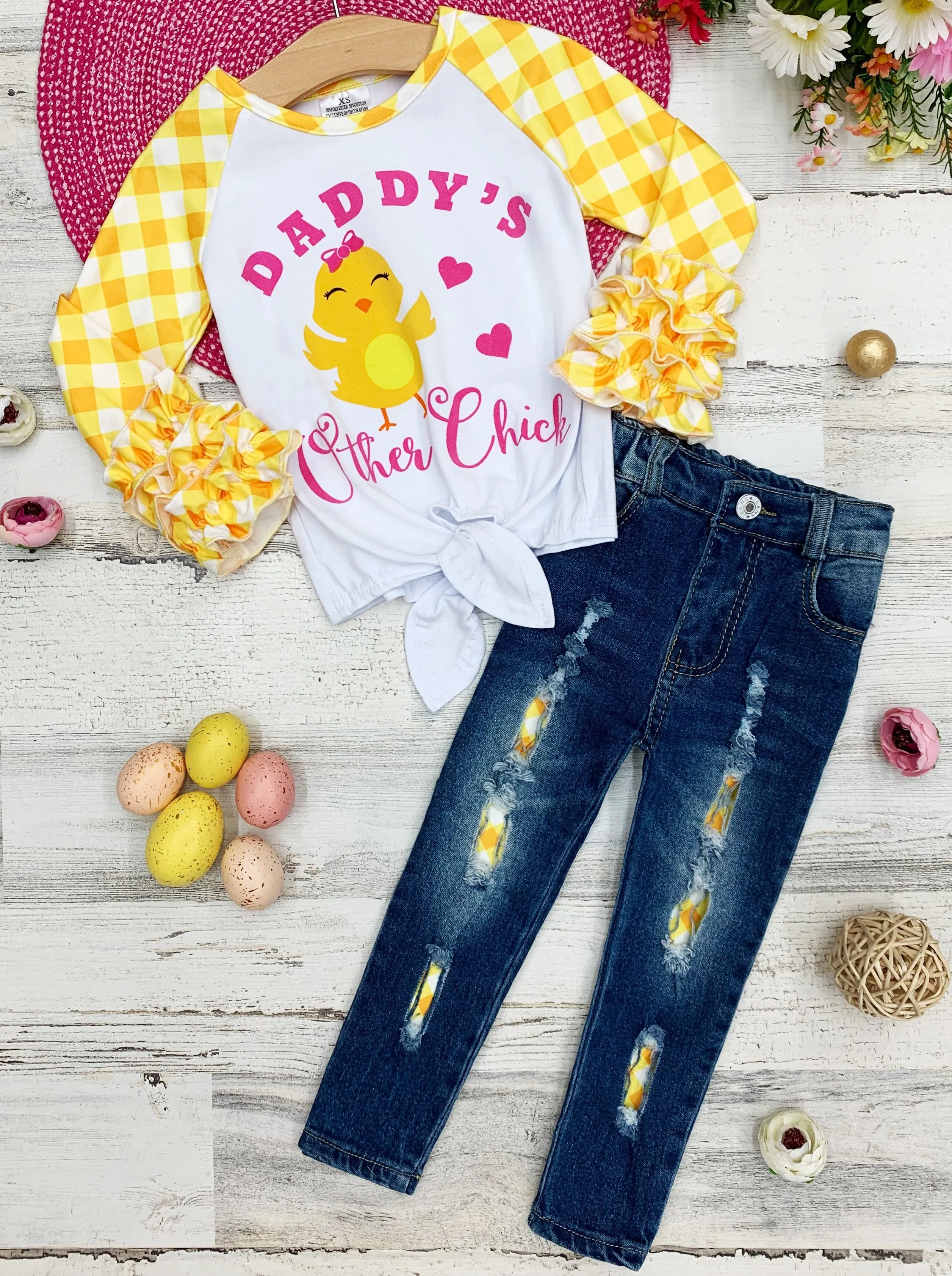 Daddy's Other Chic Matching Patched Jeans Set