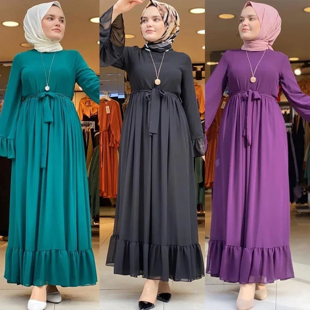 Elegant Bell Sleeve Chiffon Long Dress