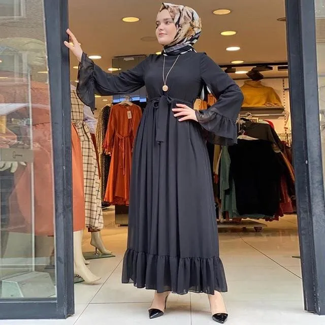 Elegant Bell Sleeve Chiffon Long Dress