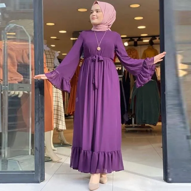 Elegant Bell Sleeve Chiffon Long Dress