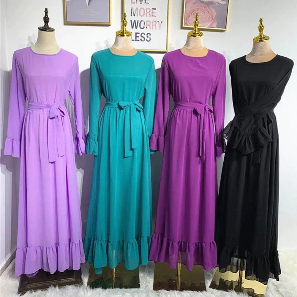 Elegant Bell Sleeve Chiffon Long Dress