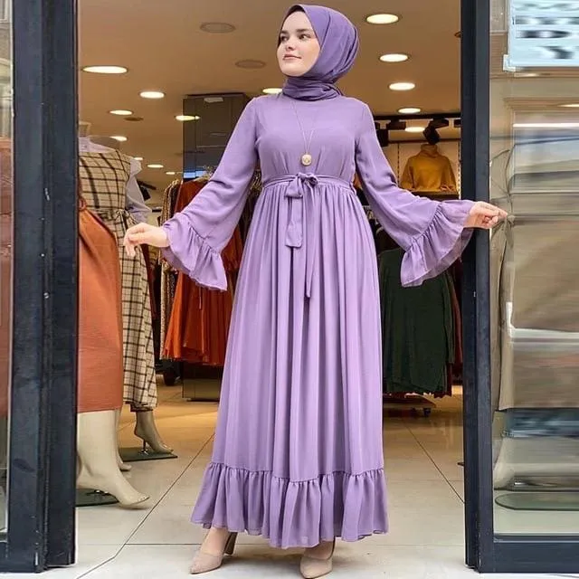 Elegant Bell Sleeve Chiffon Long Dress