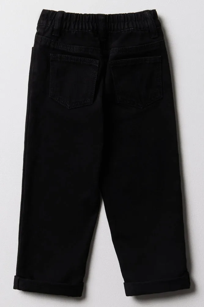 Embroidered Mini Mom Denim Jeans Black